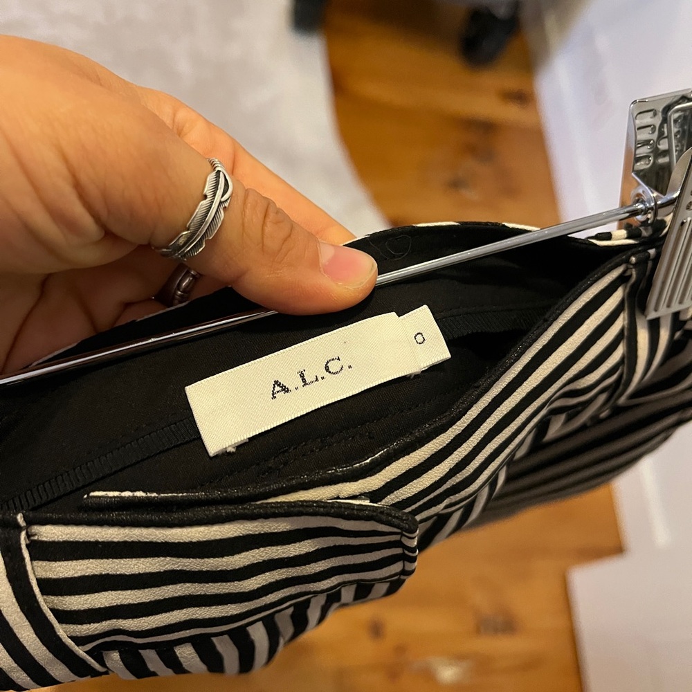 A.L.C. Black and White Striped Wide-Leg Trousers - Picture 4 of 4